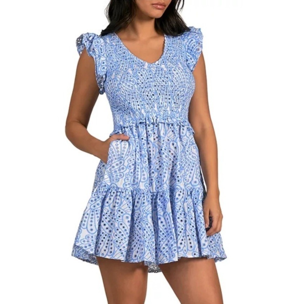 Elan Light Blue Paisley Mini Dress